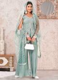 Turquoise color Embroidered Georgette Salwar Suit - 1