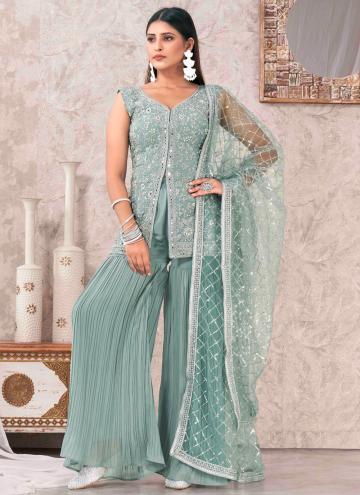Turquoise color Embroidered Georgette Salwar Suit