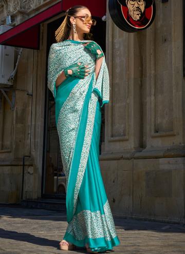 Turquoise color Faux Crepe Casual Saree with Print