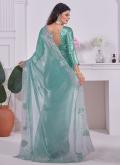 Turquoise color Organza Classic Designer Saree with Diamond Work - 2