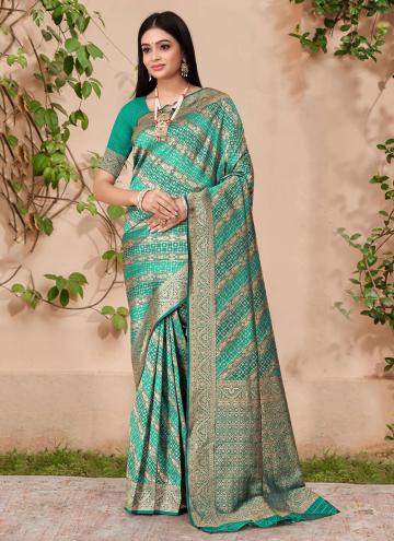 Turquoise color Woven Silk Designer Saree