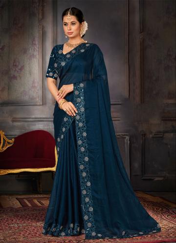 Turquoise Georgette Embroidered Designer Saree for Ceremonial