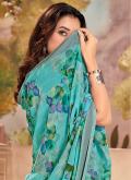 Turquoise Georgette Printed Contemporary Saree - 1