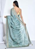 Turquoise Satin Silk Woven Contemporary Saree for Engagement - 1