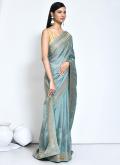 Turquoise Satin Silk Woven Contemporary Saree for Engagement - 2