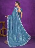 Turquoise Shimmer Embroidered Classic Designer Saree - 2
