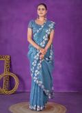 Turquoise Shimmer Embroidered Classic Designer Saree - 3