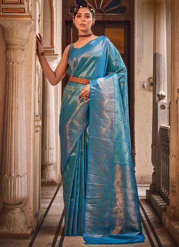 Turquoise Silk Woven Trendy Saree for Ceremonial