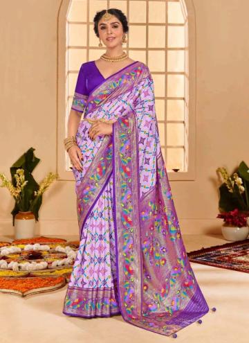 Tussar Silk Contemporary Saree in Lavender Enhanced with Digital Print