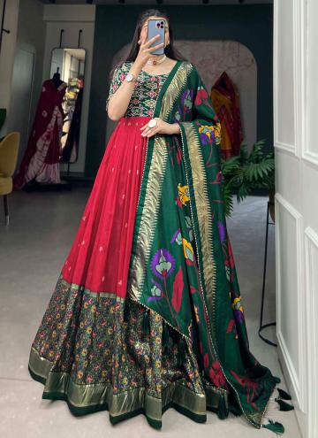 Tussar Silk Designer Gown in Red Enhanced with Foil Print