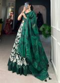 Tussar Silk Designer Lehenga Choli in Green Enhanced with Floral Print - 2