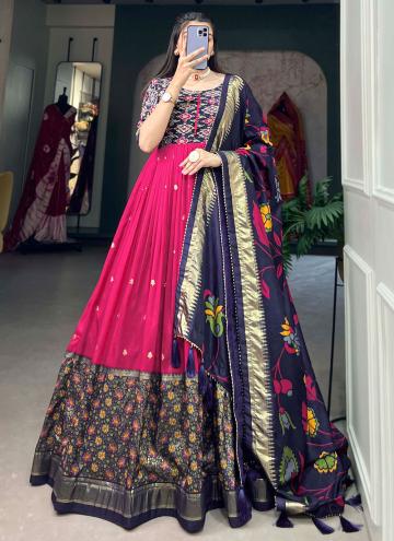 Tussar Silk Gown in Pink Enhanced with Foil Print