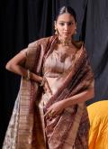 Tussar Silk Trendy Saree in Brown Enhanced with Printed - 1