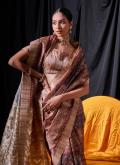 Tussar Silk Trendy Saree in Brown Enhanced with Printed - 2