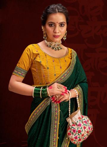 Vichitra Silk Classic Designer Saree in Green Enhanced with Sequins Work