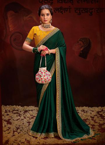 Vichitra Silk Classic Designer Saree in Green Enhanced with Sequins Work