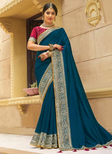 Vichitra Silk Classic Designer Saree in Morpeach Enhanced with Embroidered