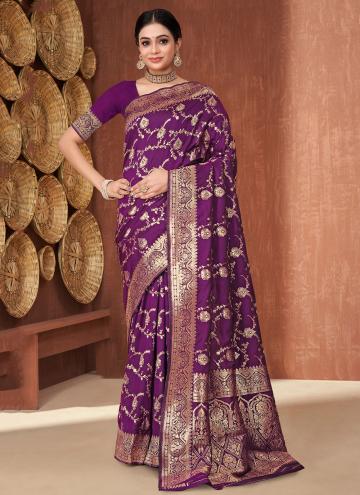 Violet color Banarasi Designer Saree with Woven