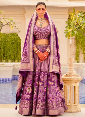 Violet Readymade Lehenga Choli in Silk with Foil P
