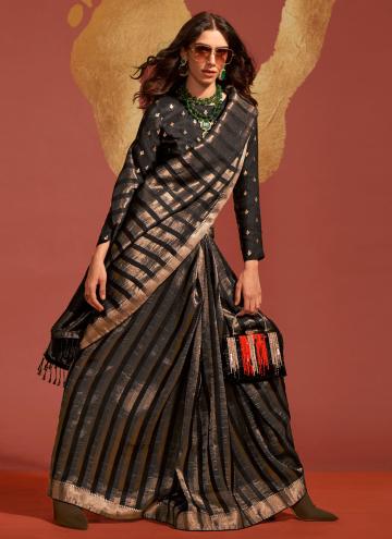 Viscose Classic Designer Saree in Black Enhanced with Woven
