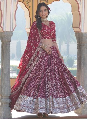 Viscose Designer Lehenga Choli in Pink and Rani Enhanced with Embroidered