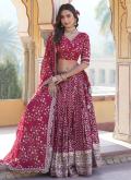 Viscose Designer Lehenga Choli in Pink and Rani Enhanced with Embroidered - 3