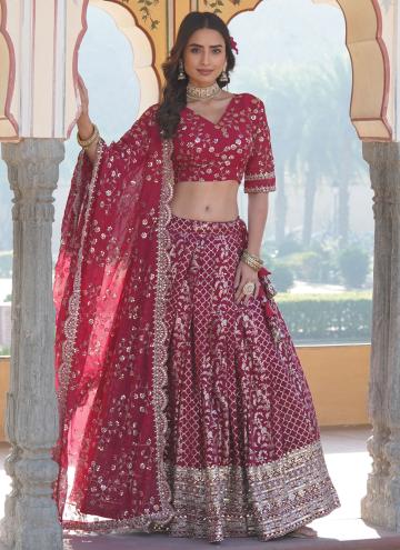 Viscose Designer Lehenga Choli in Pink and Rani Enhanced with Embroidered