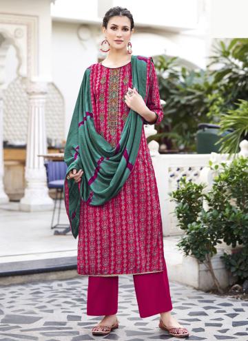 Viscose Salwar Suit in Pink Enhanced with Embroide