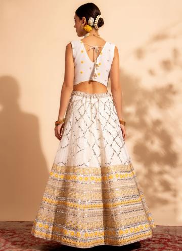 White A Line Lehenga Choli in Georgette with Embroidered