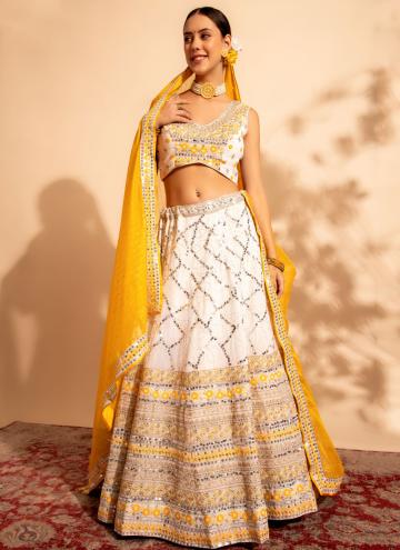 White A Line Lehenga Choli in Georgette with Embroidered