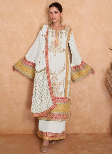 White color Embroidered Chinon Trendy Salwar Kameez