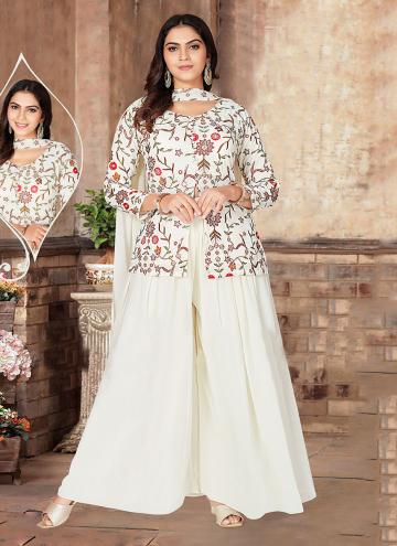 White color Georgette Palazzo Suit with Printed