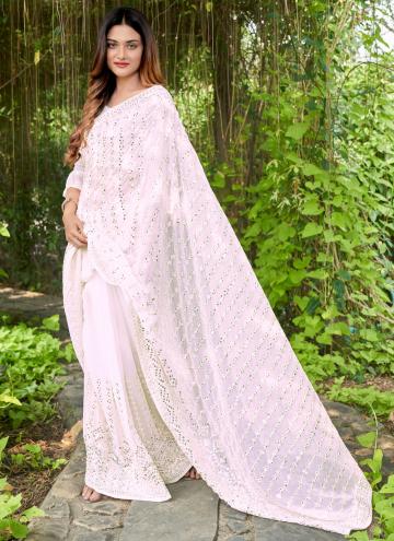 White color Georgette Trendy Saree with Embroidered
