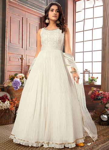 White color Sequins Work Georgette Readymade Designer Gown