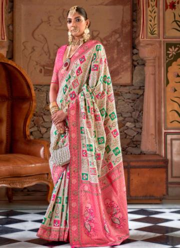 White Designer Saree in Banarasi with Woven
