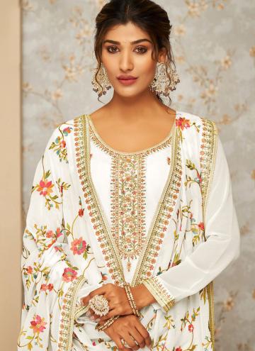 White Georgette Embroidered Salwar Suit for Ceremonial