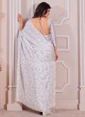 White Georgette Satin Cutwork Classic Designer Saree for Ceremonial - 2