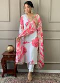 White Muslin Embroidered Trendy Salwar Kameez for Casual - 1
