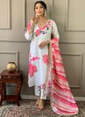 White Muslin Embroidered Trendy Salwar Kameez for Casual - 2
