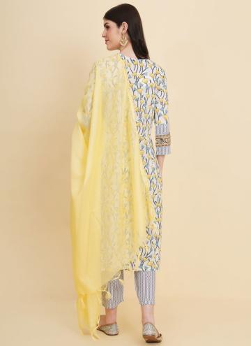 White Salwar Suit in Cotton  with Printed
