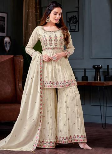 White Salwar Suit in Georgette with Embroidered