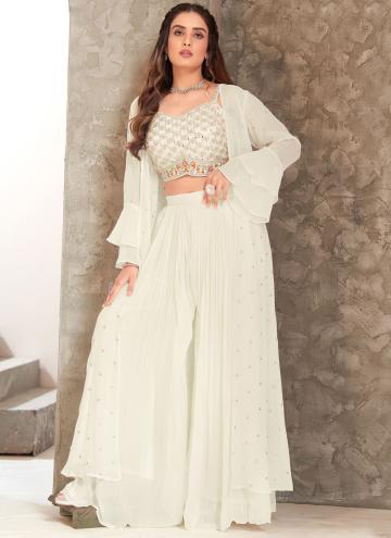 White Silk Embroidered Salwar Suit for Festival