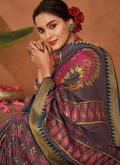 Wine Classic Designer Saree in Silk with Printed - 1