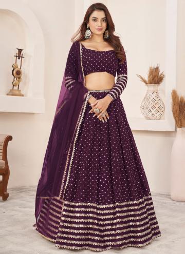 Wine color Embroidered Georgette A Line Lehenga Ch