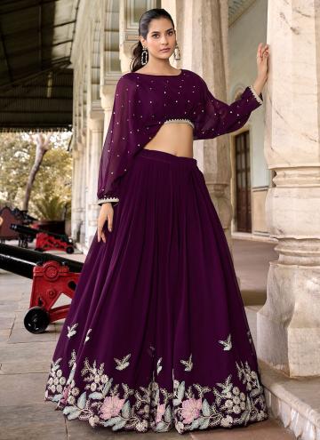 Wine color Embroidered Georgette Readymade Lehenga