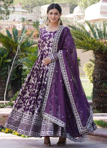 Wine color Embroidered Viscose Gown