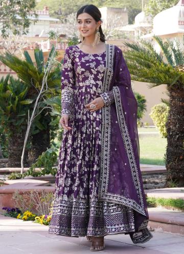 Wine color Embroidered Viscose Gown