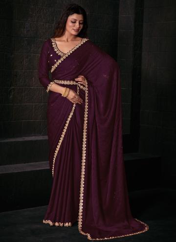 Wine color Georgette Satin Contemporary Saree with