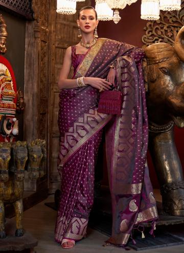 Wine color Satin Silk Contemporary Saree with Wove