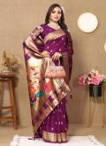 Wine color Woven Silk Casual Saree - 3